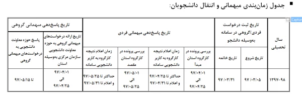 تقویم اجرایی میهمانی وانتقال دانشجویان کارشناسی پیوسته و ناپیوسته برای سال تحصیلی 98-97 5