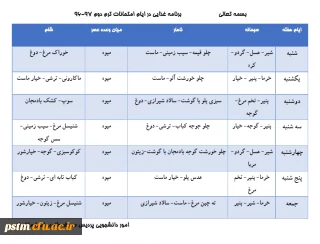 برنامه غذایی ایام امتحانات نیمسال دوم 97-96