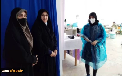 بازدید مسئولین پردیس فاطمه الزهرا(س)  از کارگاه گروه جهادی تولید ماسک  و لباس کادر درمان با همت دانشجویان پردیس
